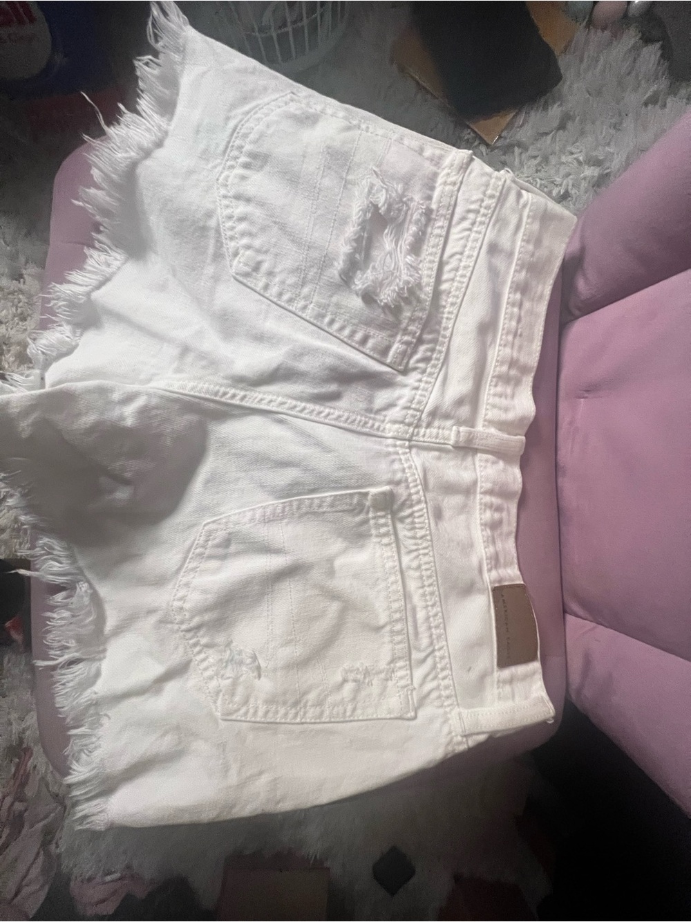 American Eagle Outfitters White Distressed Frayed-Hem Denim Shorts